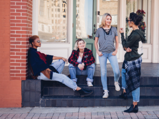 FROM L to R - Sweater & jeans: Spotted Zebra • Flannel shirt: Leni and Lil • Jeans: Spotted Zebra • Shirt: Krush • Sweater: Spotted Zebra • Flannel: Krush